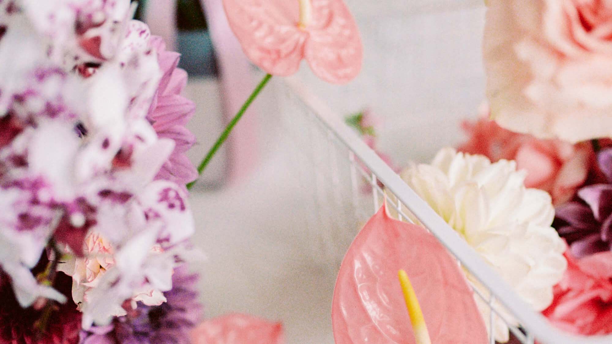 Closeup image of pink and purple floral design