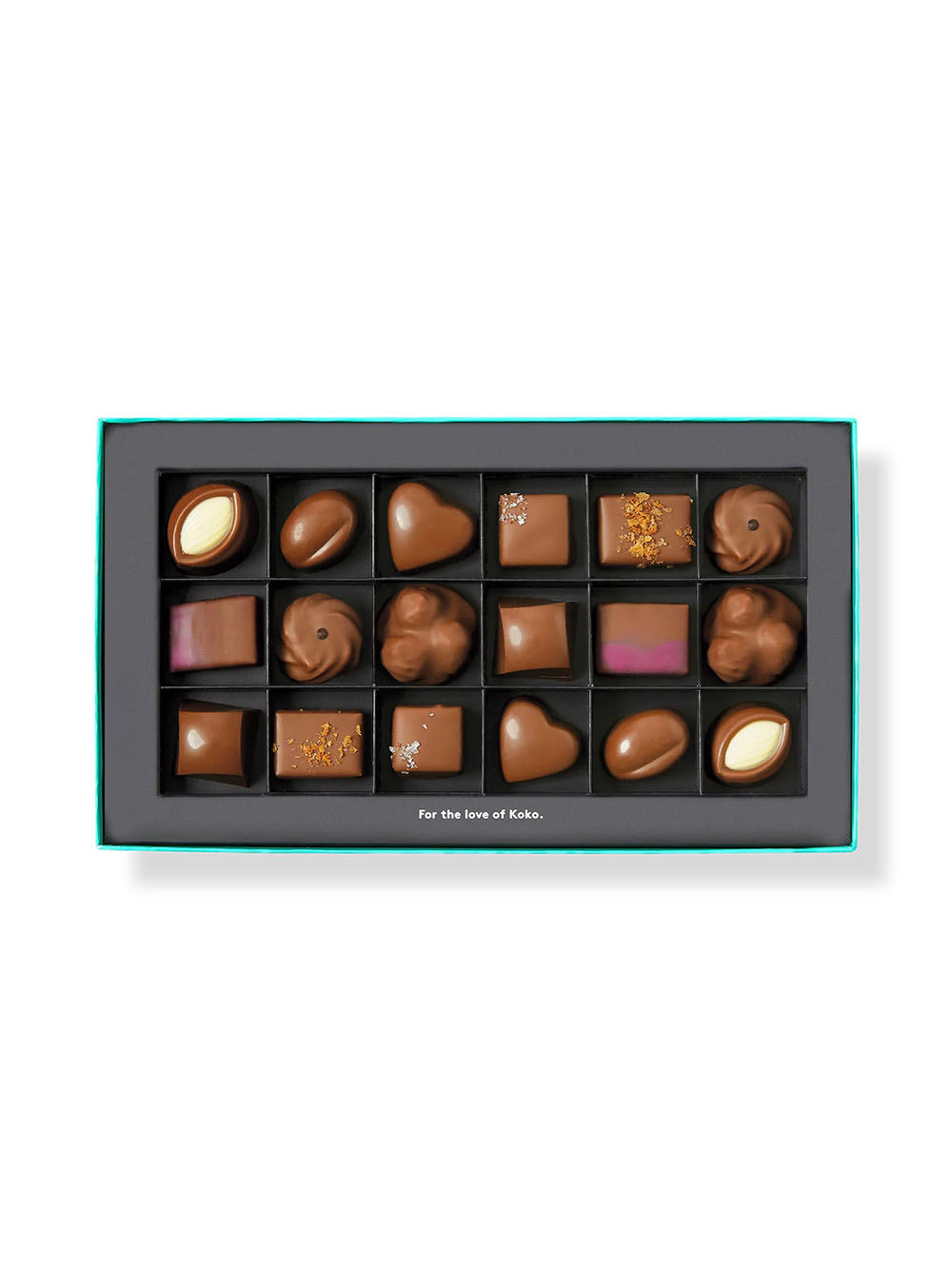 Flat lay image of chocolate gift box to go with flowers