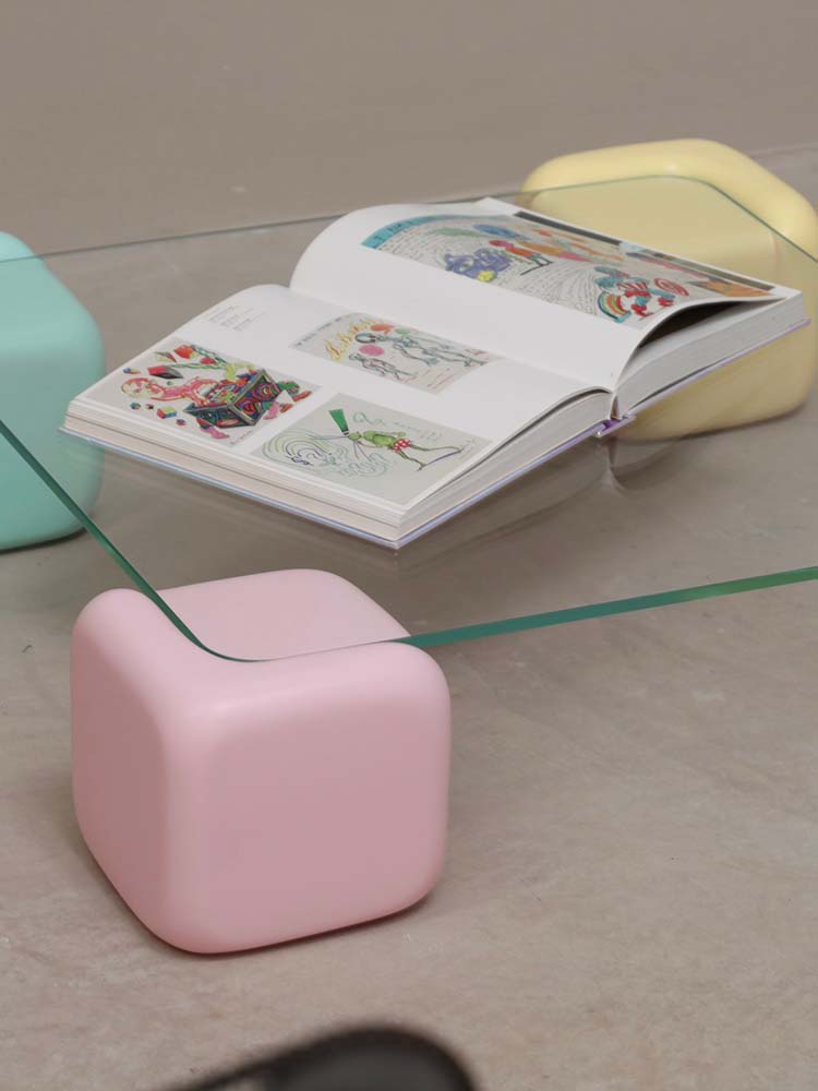 Pastel resin clear glass coffee table by Studio Mignone