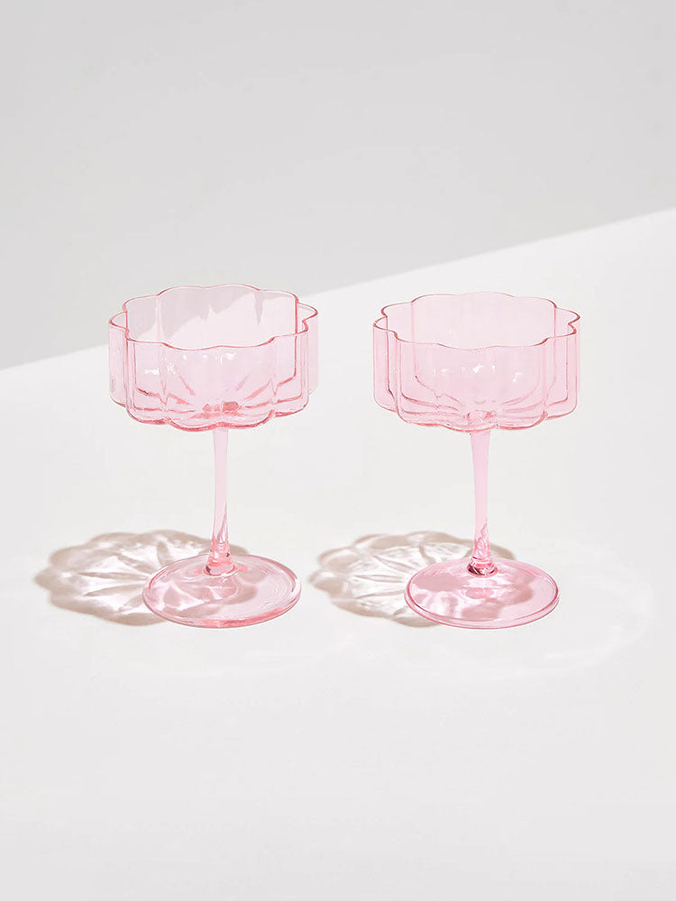 Set of two coupe glasses in rose pink glass colour from Fazeek